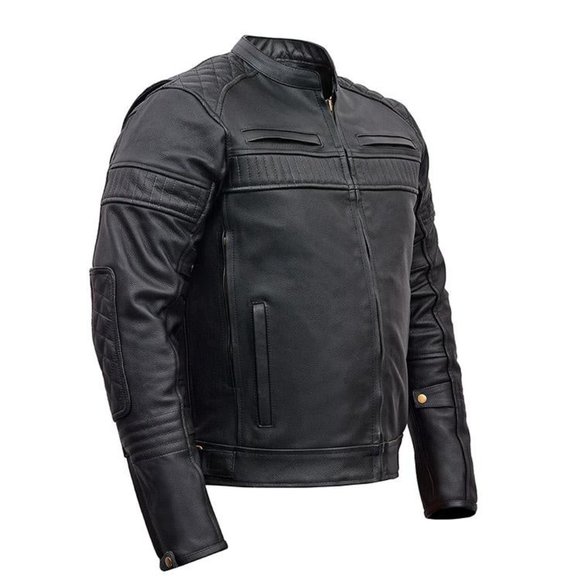 Men's Padded/Vented Biker's Leather Jacket - Picture 2 of 5